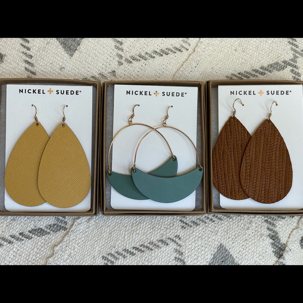 Nickel and Suede earring bundle, Medium Teardrops and Asters